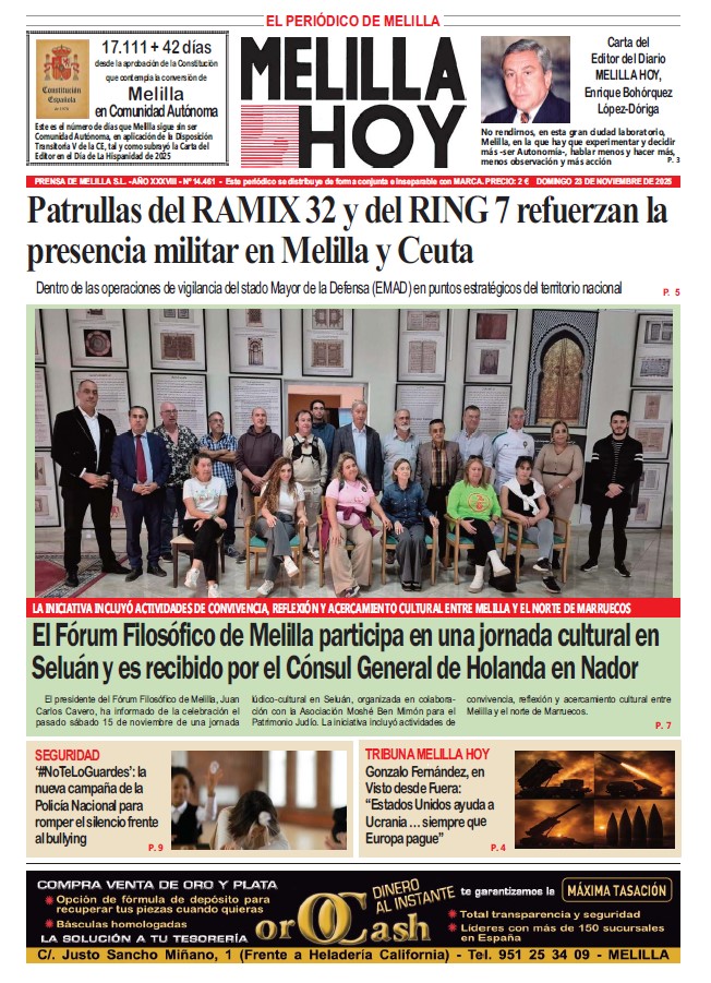 Portada del periódico Melilla Hoy del 23 de noviembre de 2025