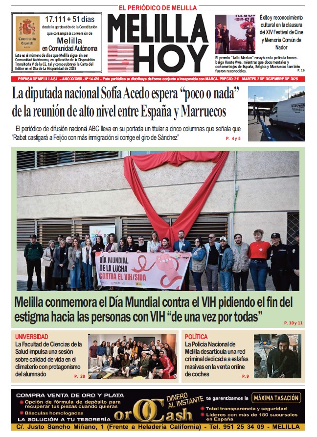 Portada del periódico Melilla Hoy sobre el Día Mundial contra el VIH