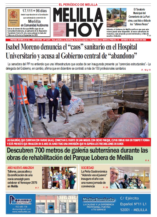 Portada del periódico Melilla Hoy del 16 de enero de 2026