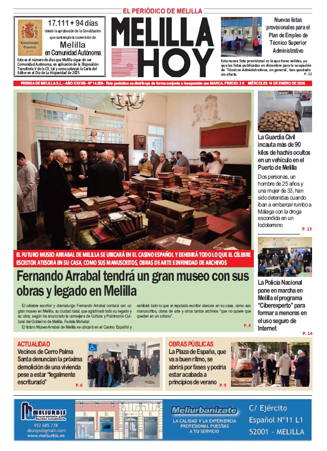 Portada del periódico Melilla Hoy del 14 de enero de 2026