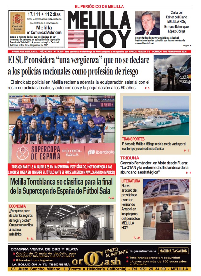 Portada del periódico Melilla Hoy del 1 de febrero de 2026