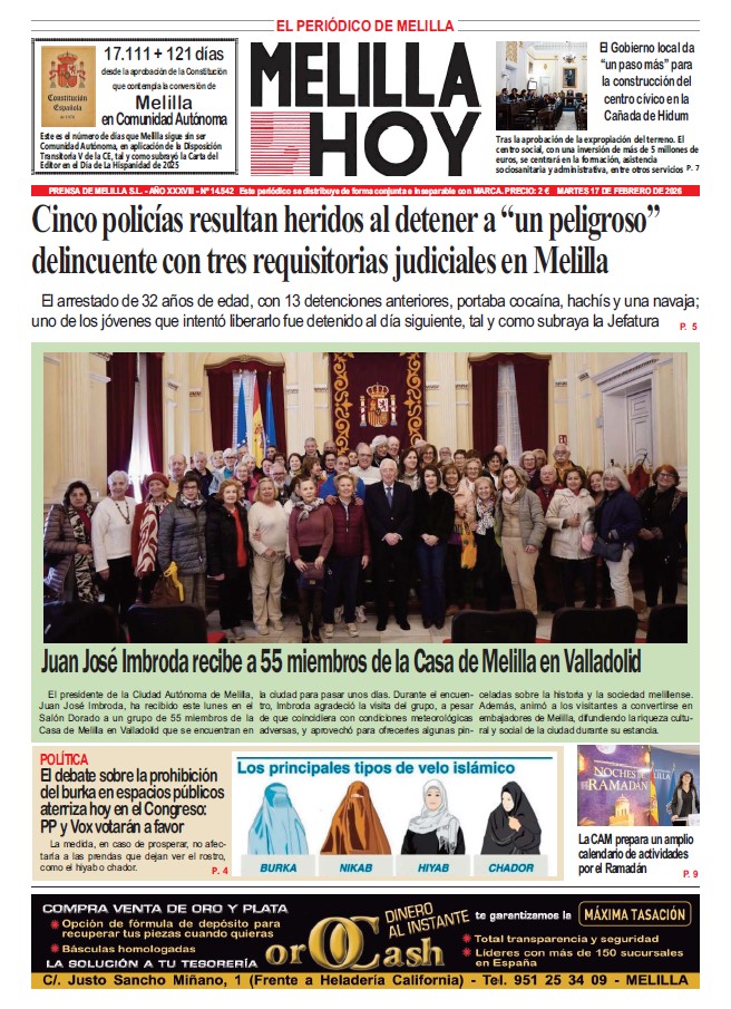Portada del periódico Melilla Hoy con noticias sobre la ciudad.