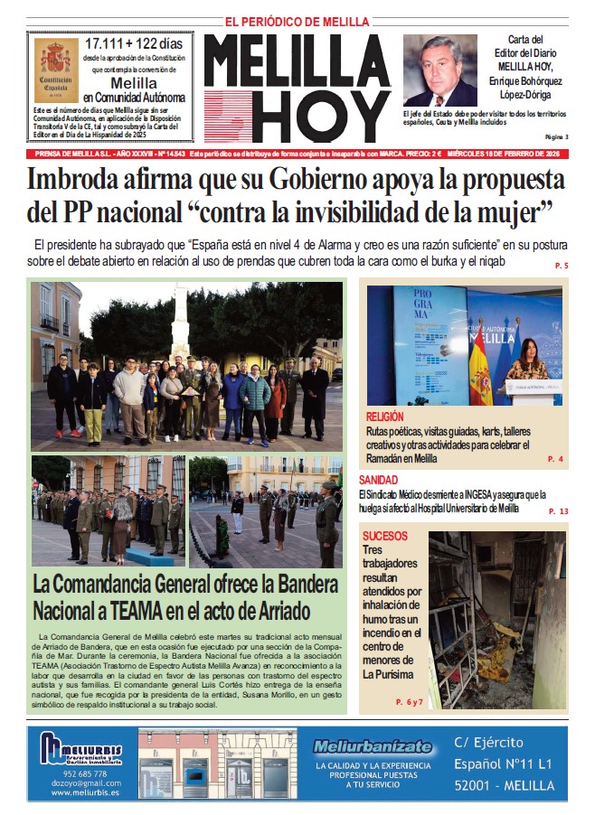 Portada del periódico Melilla Hoy del 18 de febrero de 2026