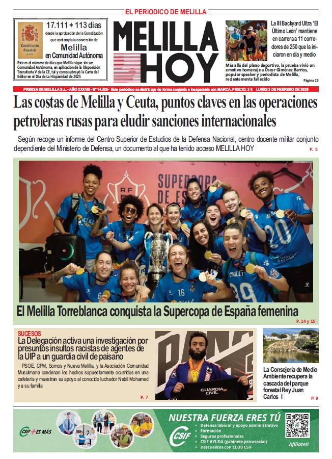 Portada del periódico Melilla Hoy del 2 de febrero de 2026