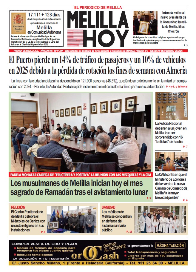 Portada del periódico Melilla Hoy del 19 de febrero de 2026