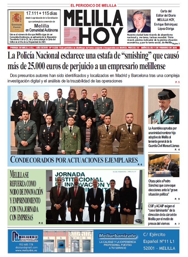 Portada del periódico Melilla Hoy del 11 de febrero de 2026