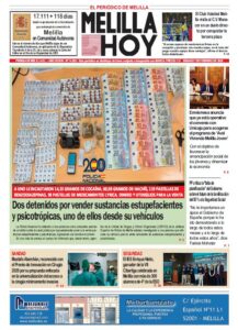 Portada del periódico Melilla Hoy con noticias sobre detenciones y economía.