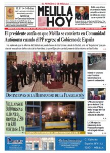 Portada del periódico Melilla Hoy del 14 de marzo de 2026