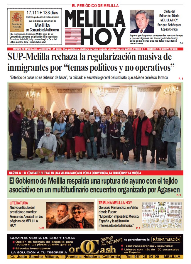Portada del periódico Melilla Hoy del 1 de marzo de 2026