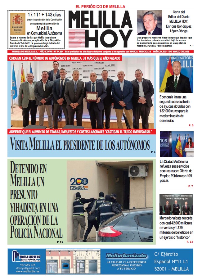 Portada del periódico Melilla Hoy del 11 de marzo de 2026