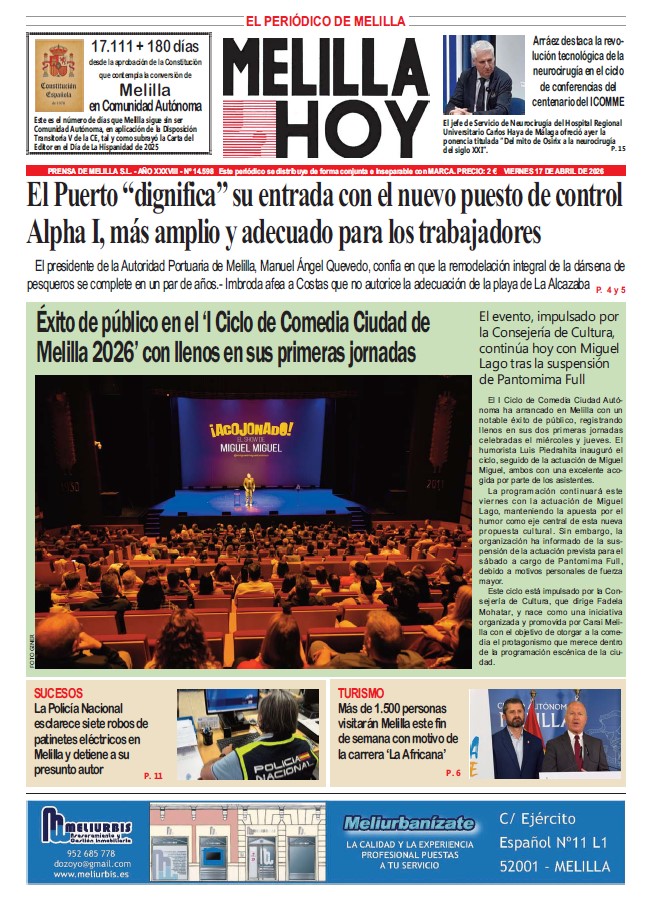 Portada del periódico Melilla Hoy del 17 de abril de 2026