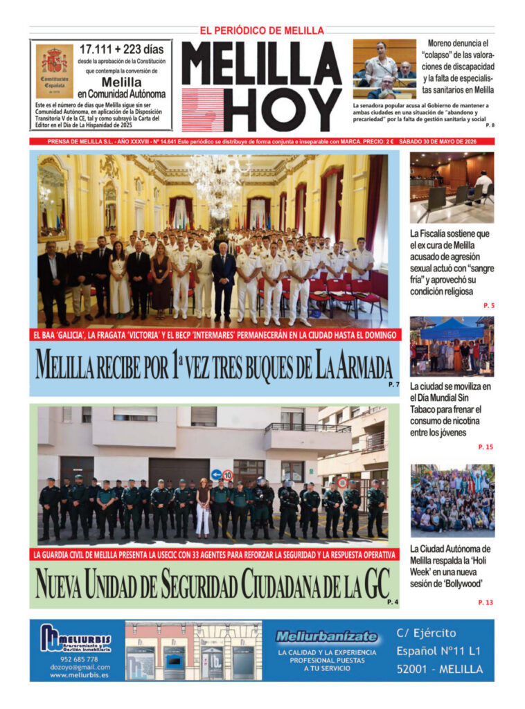 Portada del periódico Melilla Hoy del 30 de mayo de 2026