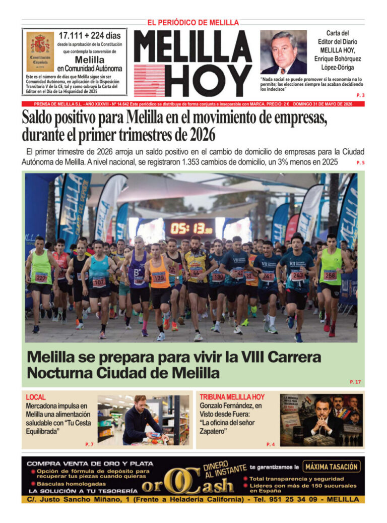 Portada del periódico Melilla Hoy del 31 de mayo de 2026