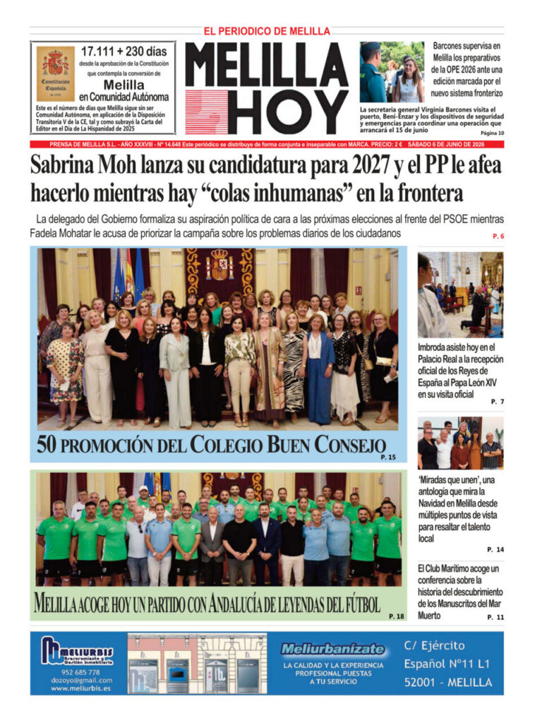 Portada del periódico Melilla Hoy con noticias y fotos de eventos