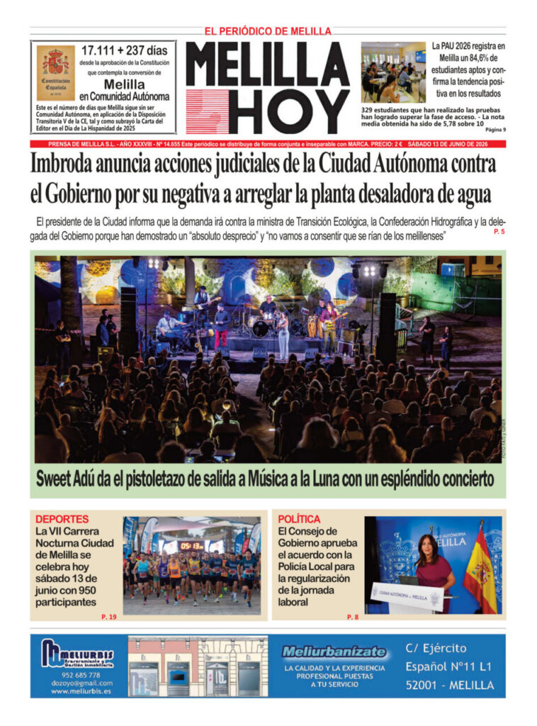 Portada del periódico Melilla Hoy con noticias de junio de 2026