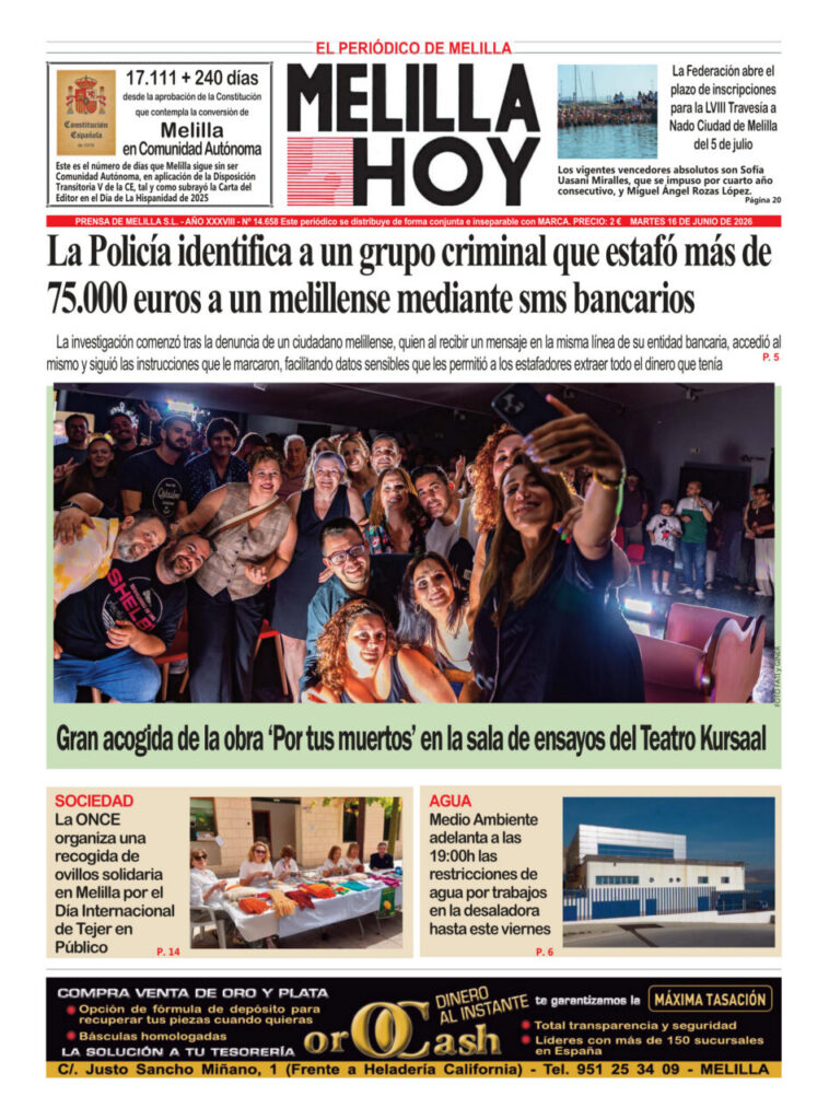 Portada del periódico Melilla Hoy del 16 de junio de 2026