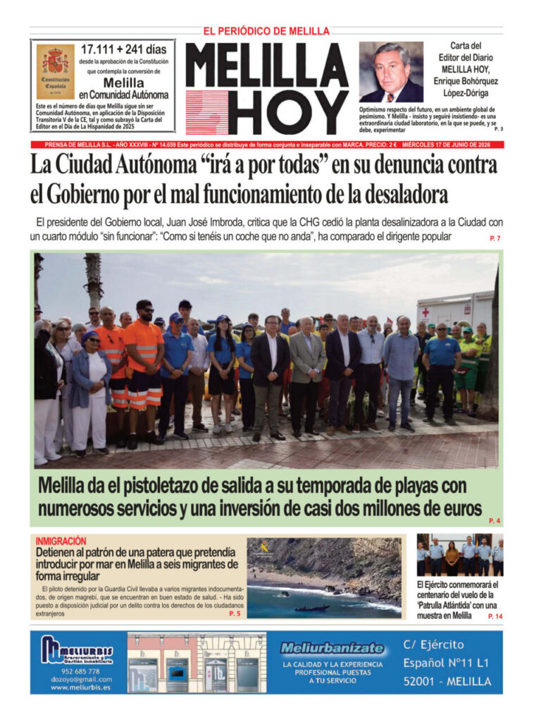 Portada del periódico Melilla Hoy del 17 de junio de 2026