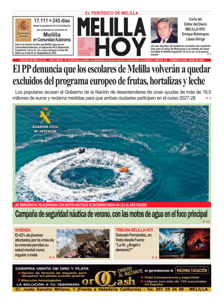 Portada del periódico Melilla Hoy del 21 de junio de 2026