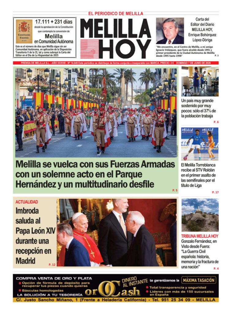 Portada del periódico Melilla Hoy con desfile militar