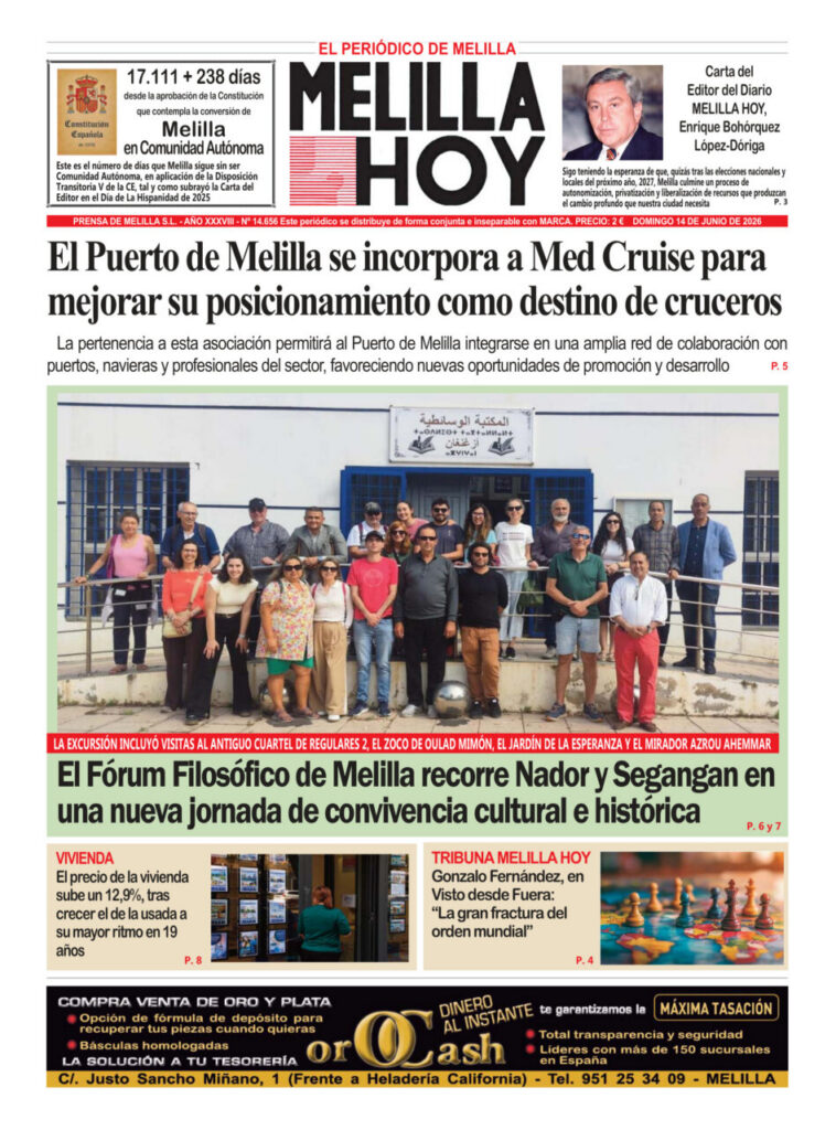 Portada del periódico Melilla Hoy del 14 de junio de 2026