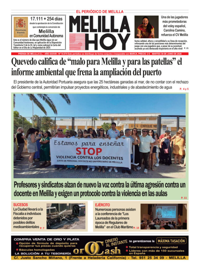 Portada del periódico Melilla Hoy del 30 de junio de 2026