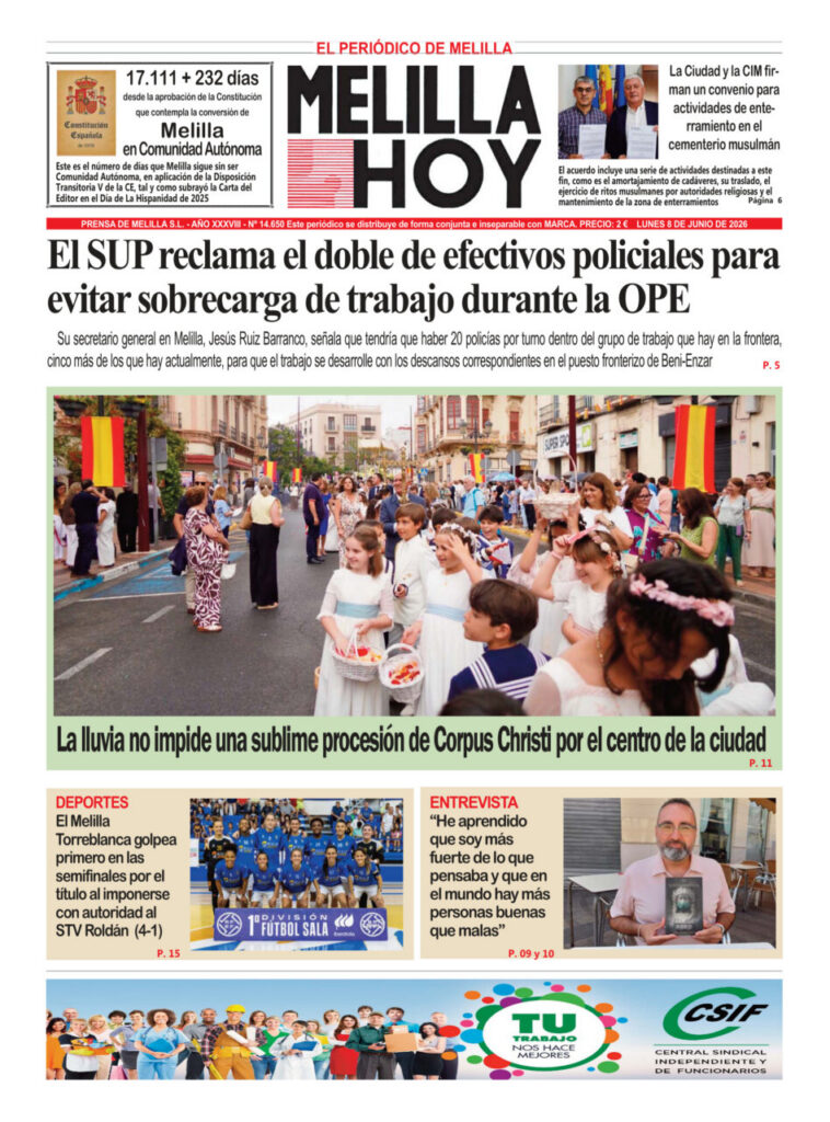 Portada del periódico Melilla Hoy sobre la procesión de Corpus Christi