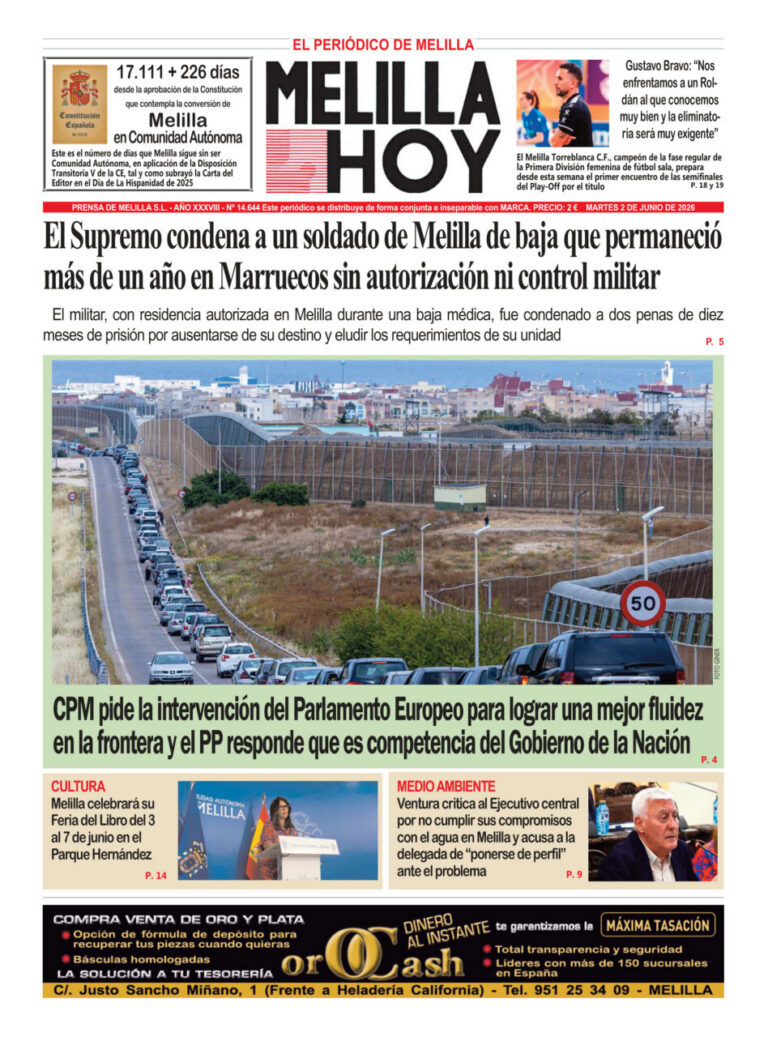 Portada del periódico Melilla Hoy del 2 de junio de 2026