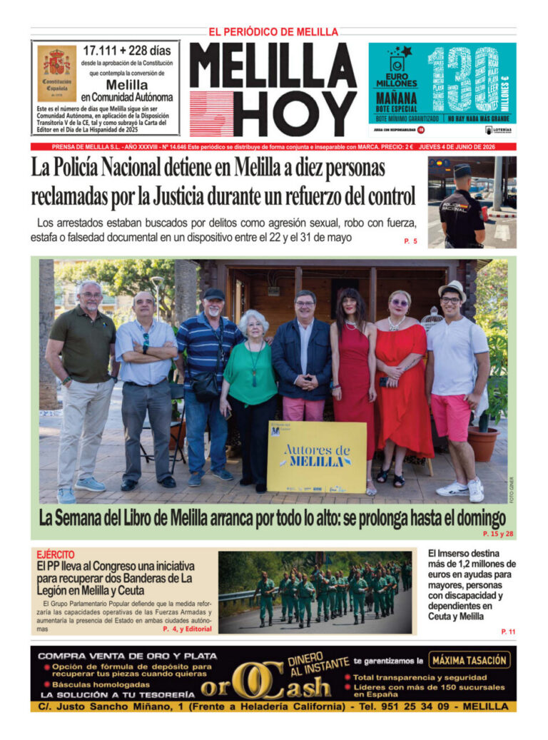 Portada del periódico Melilla Hoy con noticias locales y eventos.