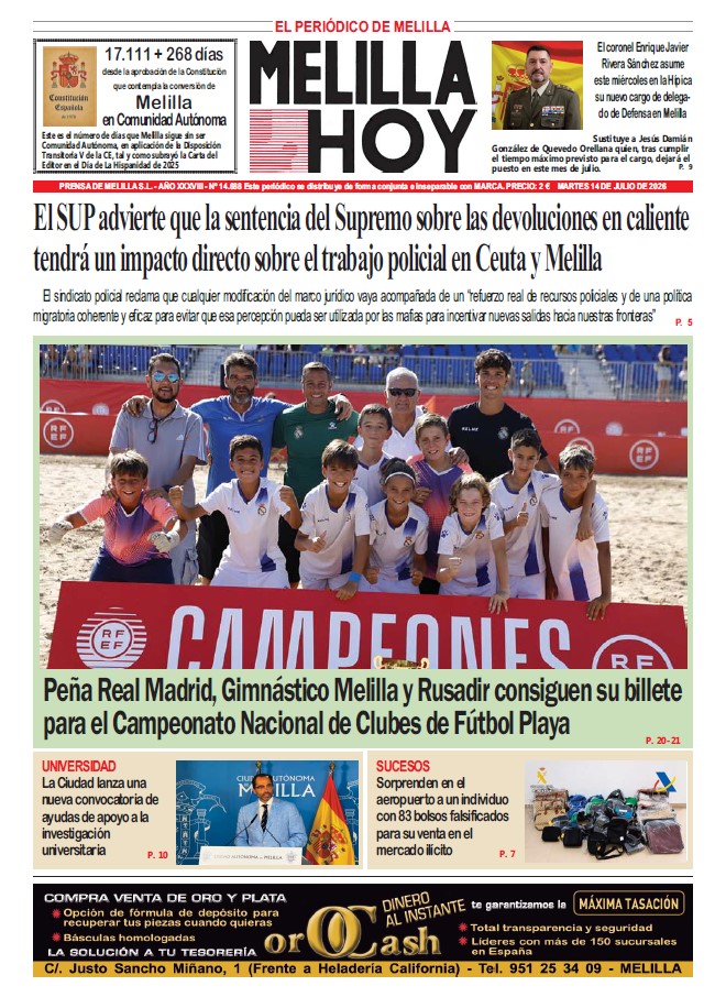 Portada del periódico Melilla Hoy con noticias y fotos de eventos deportivos