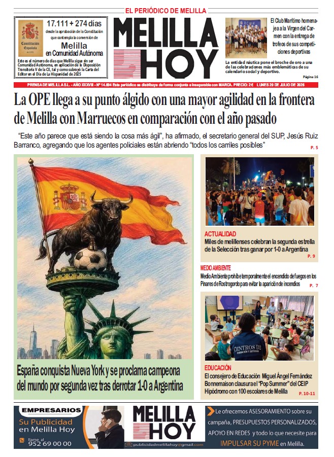 Portada del periódico Melilla Hoy del 20 de julio de 2026