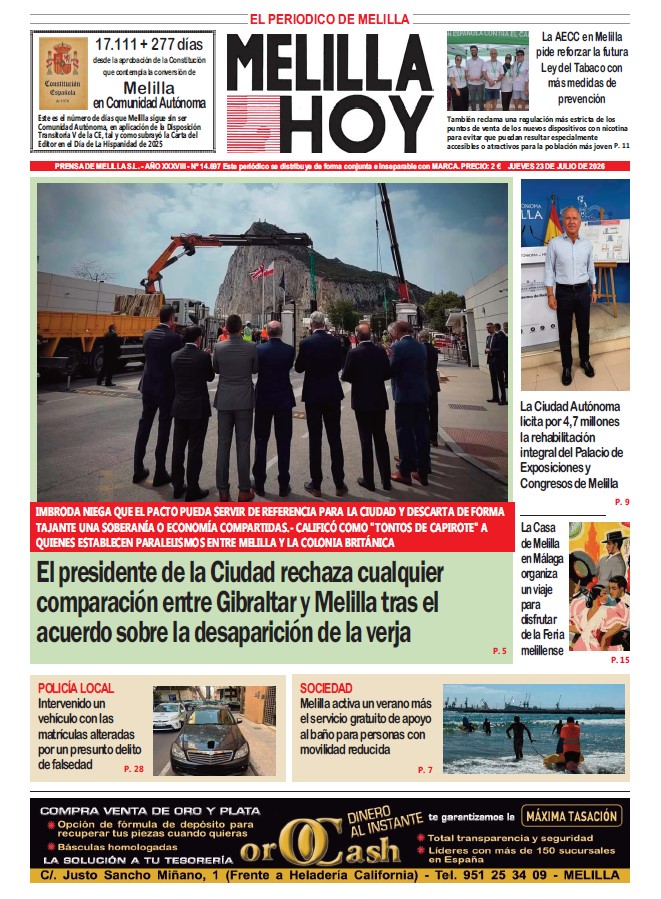 Portada del periódico Melilla Hoy del 23 de julio de 2026