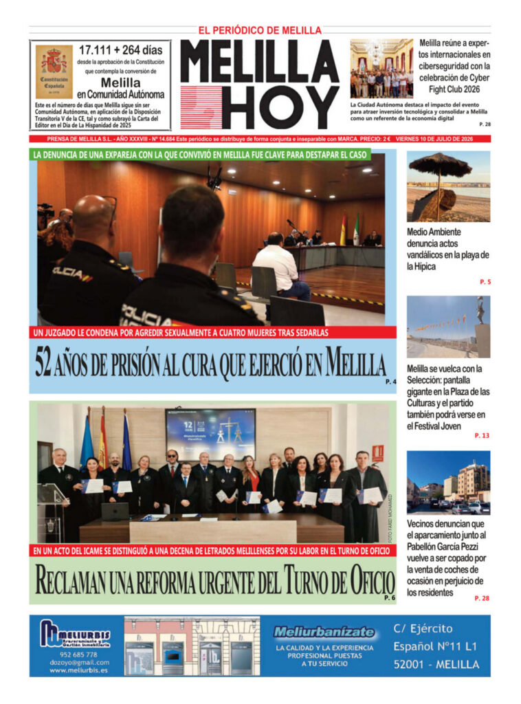 Portada del periódico Melilla Hoy con diversas noticias y titulares