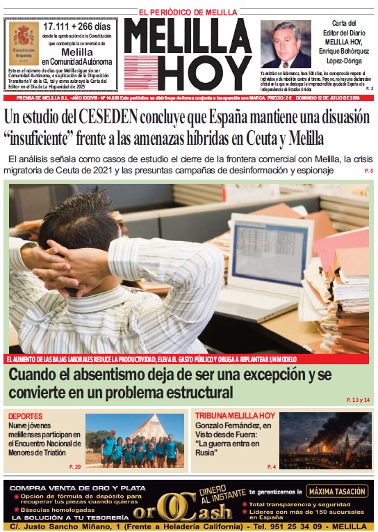Portada del periódico Melilla Hoy del 12 de julio de 2026