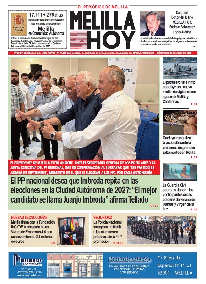 Portada del periódico Melilla Hoy del 22 de julio de 2026