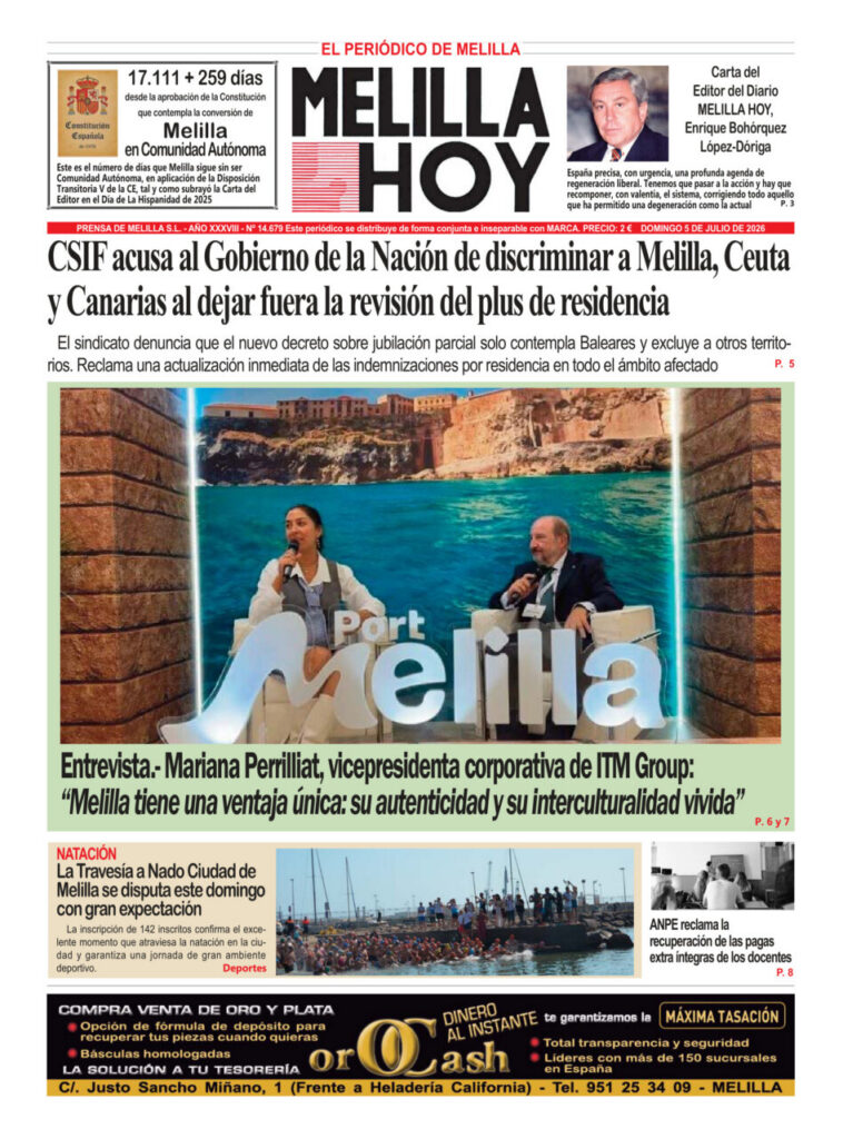 Portada del periódico Melilla Hoy del 5 de julio de 2026