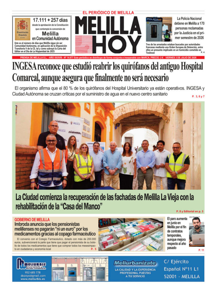 Portada del periódico Melilla Hoy del 3 de julio de 2026