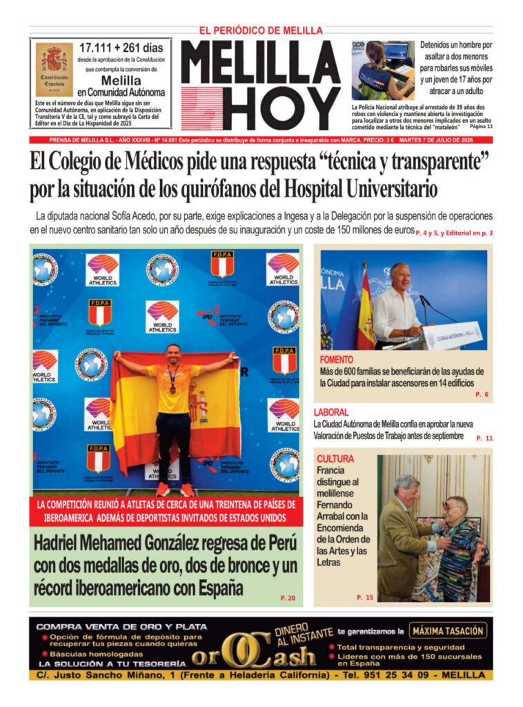 Portada del periódico Melilla Hoy del 7 de julio de 2026