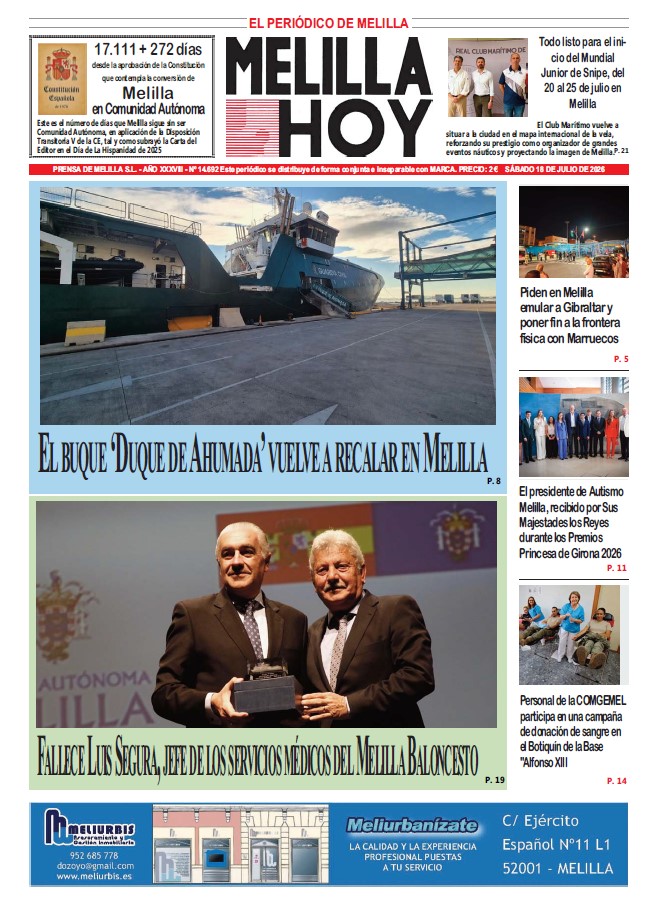 Portada del periódico Melilla Hoy del 18 de julio de 2026