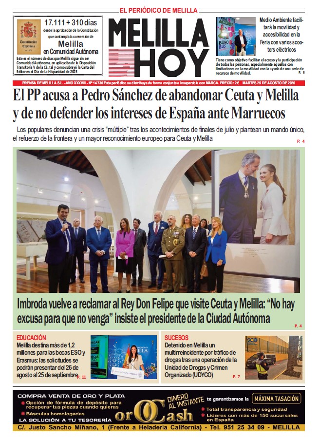 Portada del periódico Melilla Hoy del 25 de agosto de 2026