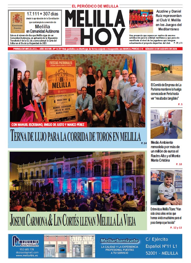 Portada del periódico Melilla Hoy con eventos y noticias locales