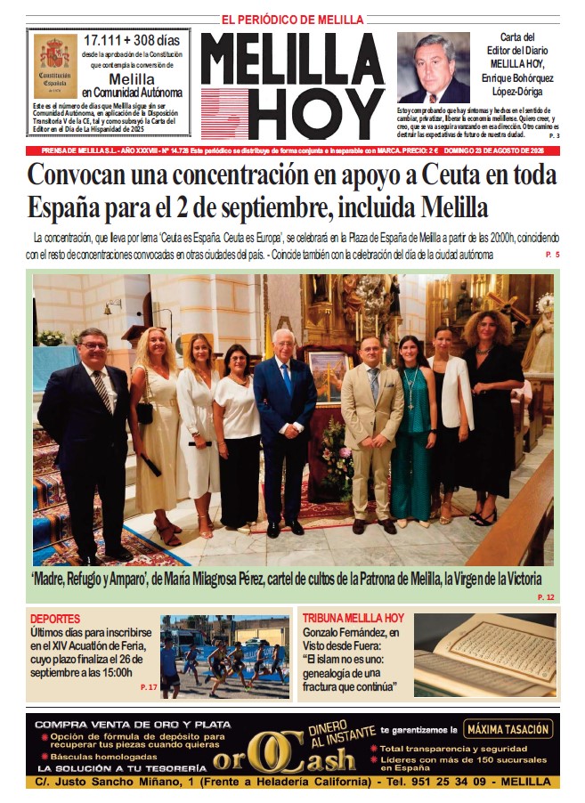 Portada del periódico Melilla Hoy del 23 de agosto de 2026