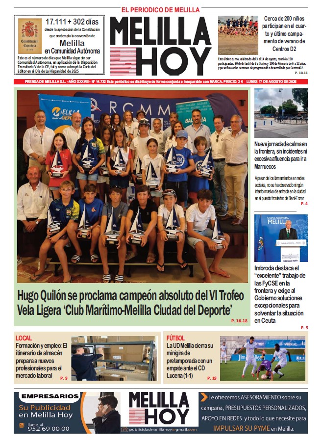 Portada del periódico Melilla Hoy del 17 de agosto de 2026