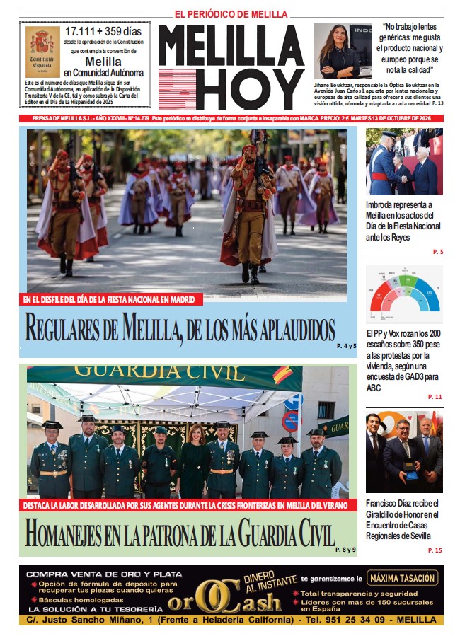 Portada del periódico Melilla Hoy del 13 de octubre de 2026