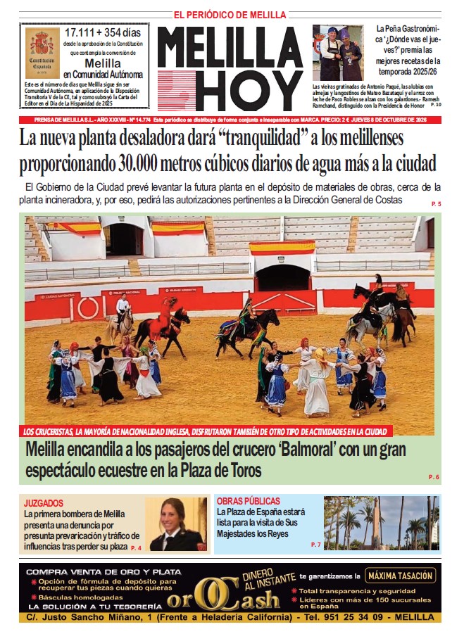Portada del periódico Melilla Hoy con noticias locales y eventos