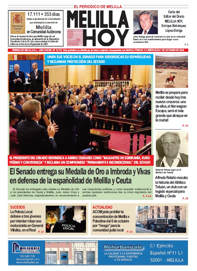 Portada del periódico Melilla Hoy del 7 de octubre de 2026