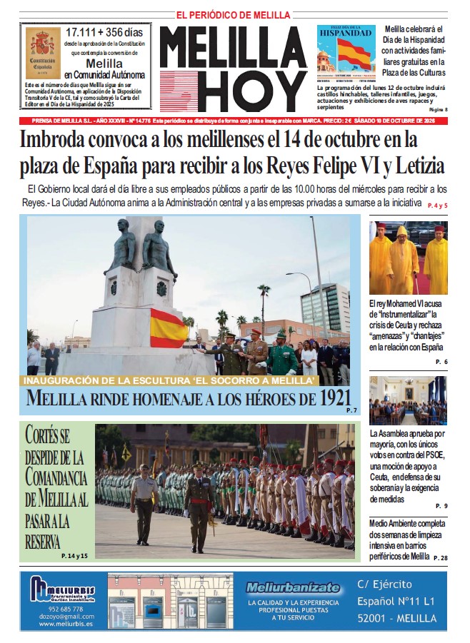 Portada del periódico Melilla Hoy del 10 de octubre de 2026