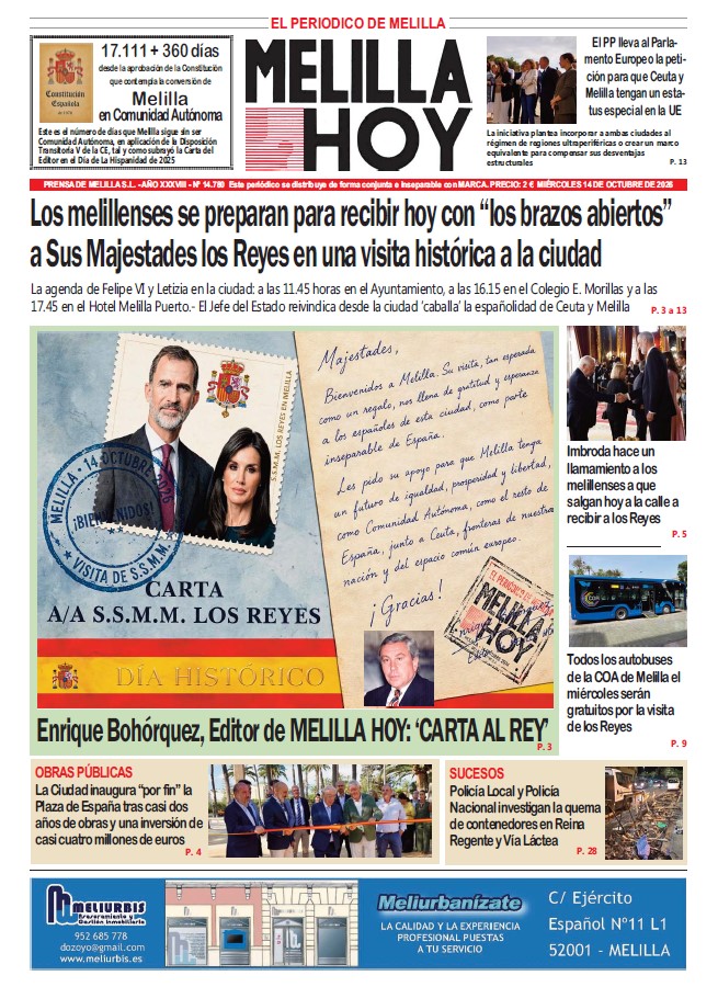 Portada del periódico Melilla Hoy sobre la visita de los Reyes a Melilla