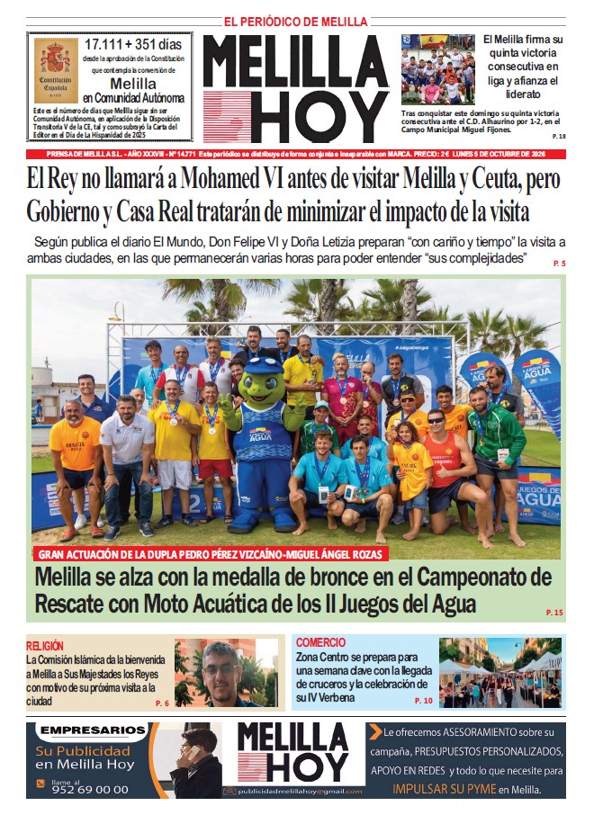 Portada del periódico Melilla Hoy del 5 de octubre de 2026