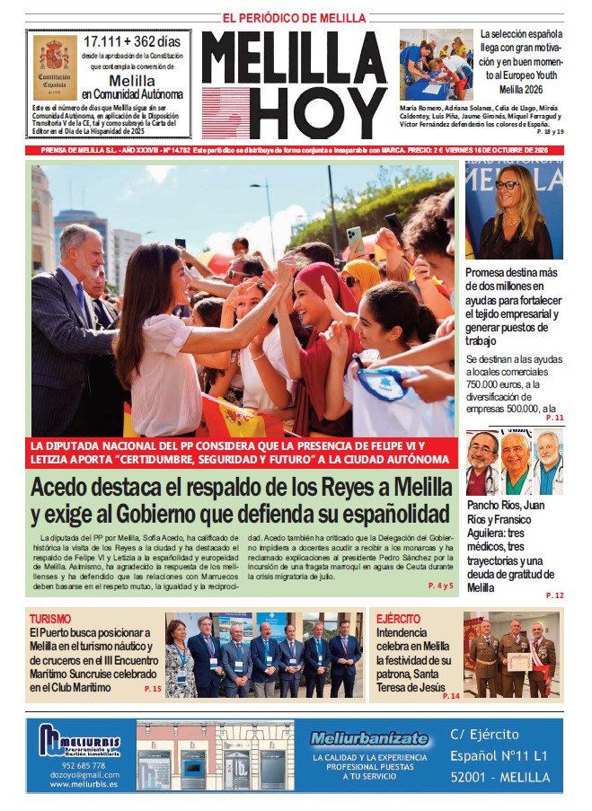 Portada de Melilla Hoy con una fotografía de una mujer saludando a varias personas.