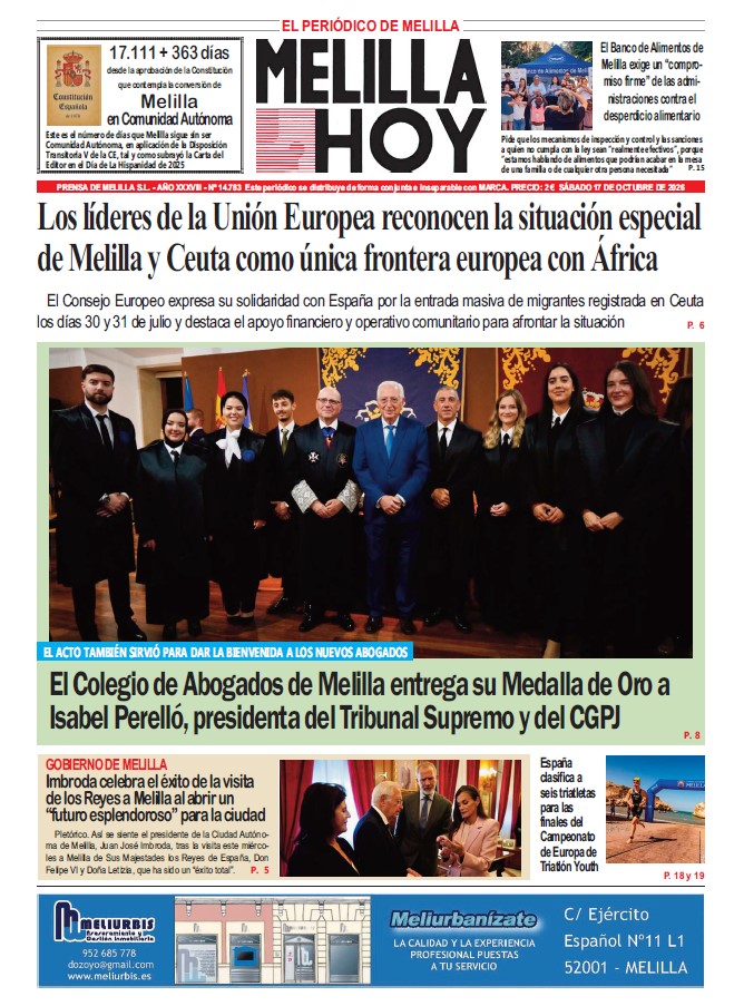 Portada del periódico Melilla Hoy con titulares y fotografía de un grupo de personas
